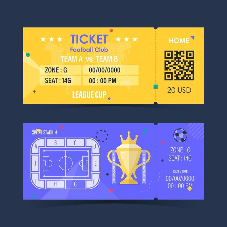 Football match tickets with QR codes and stadium seating